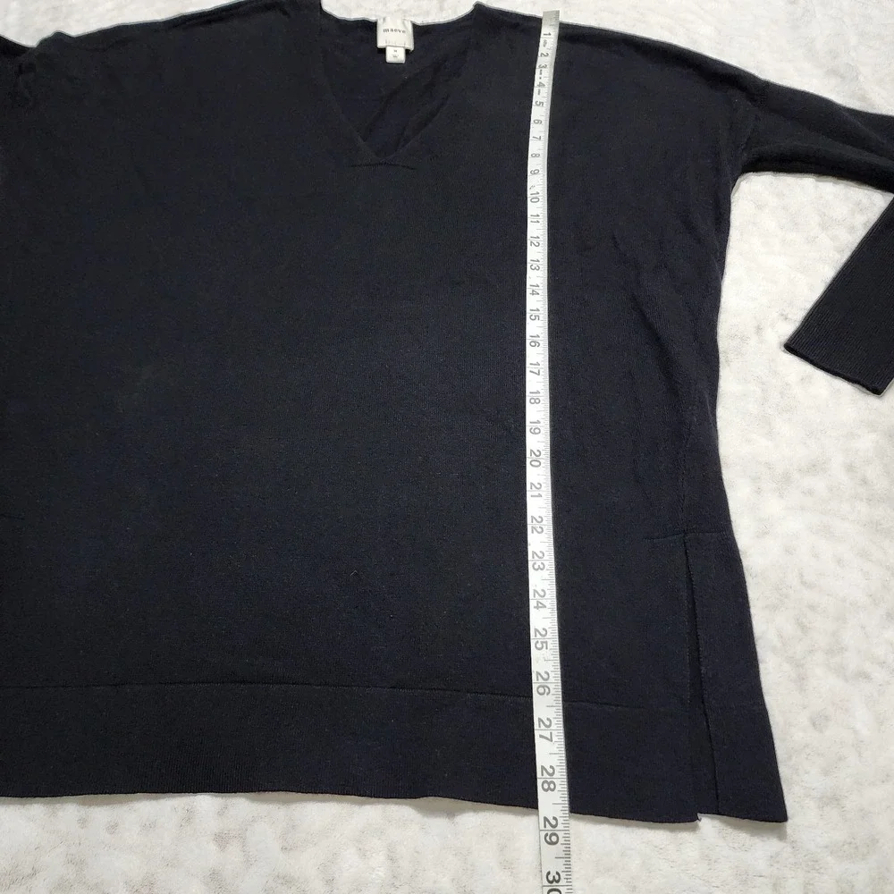 Maeve By Anthropologie V-Neck Pullover Sweater Black Side Slits  Size M